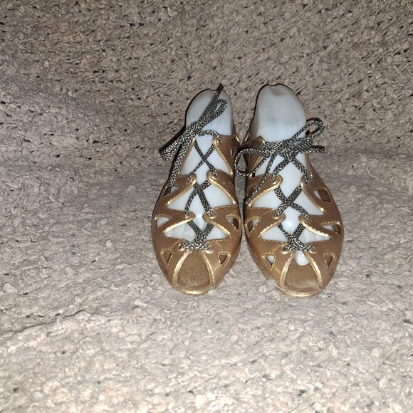 MARC BY MARC JACOBS-1980s Gold Jelly Wedge Shoes Sandals-Lace Up-Sz 40-Near Mint - Picture 3 of 8